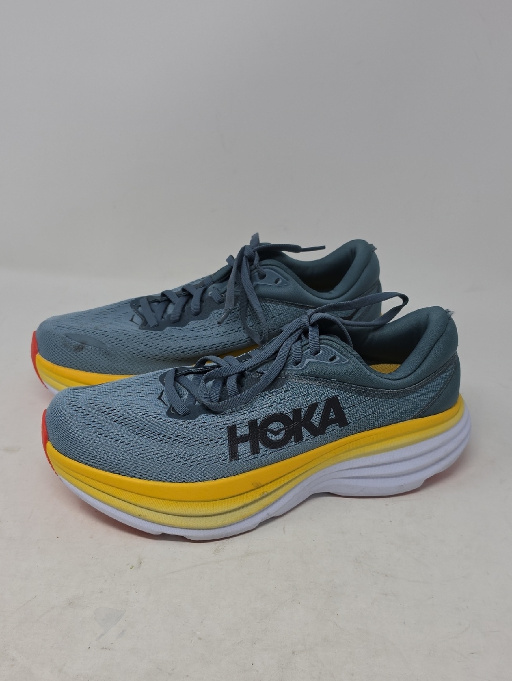 Hoka Blondi 8 Men Road Shoes in Slate Blue with Yellow and Red Accents Size 8.5